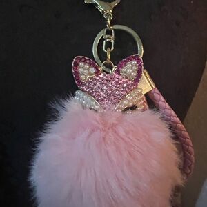 Pink Fox Keychain with Rhinestones